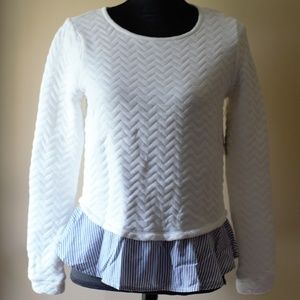 Crown & Ivy ivory/striped blue stylish sweater